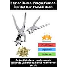 Premium 6 Farklı Başlık Uçlu Pratik Delgeç Kemer Delme Perçin Pensesi İkili Set Deri Plastik Delici
