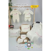 Gros Shop Müslin Yeni Doğan 4katlı Organik %100pamuk Kişiye Özgü Nakışlı Hastane Çıkış Seti Kelebek Model-2 Ekru-1
