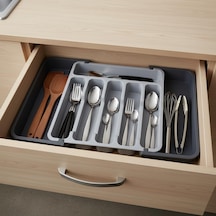 Çift Taraflı Açılır Çekmece İçi Kaşıklık Ve Organizer - Modüler Sürgülü Mutfak Düzenleyici - Açık Gri Ve Antrasit Renk - Kapalı 31 Cm Açık 52 Cm Belirtilmemiş