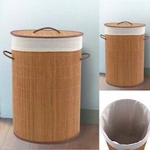 Lorin Katlanır Bambu Banyo Çamaşır Kirli Sepeti Yuvarlak 35x50 CM 61 L