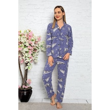 Nisanca Bayan Kışlık Welsoft Peluş İnci Polar Düğmeli Pijama Takımı 'ipeksi Doku' İndigo