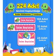 Sevimli Kaplumbağa Temalı Okul Kreş Kişiye Özel İsim Etiket Seti - Model 195 Çok Renkli