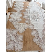 Salon Takımı Çeyizlik Krem Runner Set 5 Parça Keten Ranır Masa Konsol Sehpa Örtüsü Lavinya Diğer