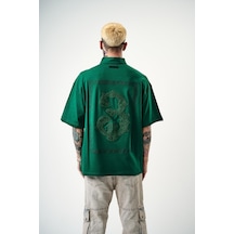 Respire Erkek 3 Nakışlı Yarım Fermuarlı Oversize T-shirt Nefti