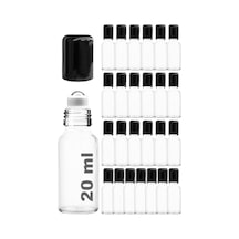 Çelik Roll On Şişesi 20 ML Sızdırmaz Siyah Kapaklı Şeffaf Cam Şişe 25 Adet