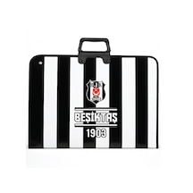 Beşiktaş Lisanslı Çubuklu Amblem Baskılı Proje Çantası - Askılı Fermuarlı Resim Çantası 35x50 cm