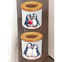 Penguen 2'li Kalemlik - Masa Üstü Düzenleyici Kalemlik, Masa Üstü İsim Yazılı Kalemlik Beyaz