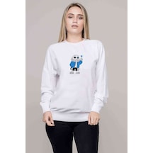 Undertale Sans Baskılı Beyaz Kadın Sweatshirt