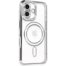 Mey İthalat Apple Uyumlu iPhone 16 Kılıf Joke Simli Magneticsafe Kılıf - Gri