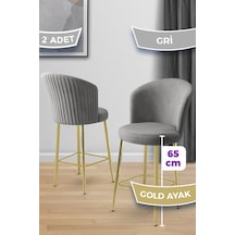 Canisa Alte Serisi 2 Adet Babyface Kumaş 65 Cm Gold Kaplama Ayaklı Gri Bar Sandalyesi Gri Sandalye Gold Kaplama Ayak