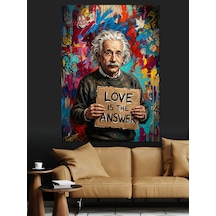 Einstein Aşk Cevaptır Yazılı Tablo Dekoratif Kanvas - Mdf Ahşap Tablo