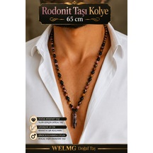 Rodonit Taşı Kolye 65 Cm Bohem Kolye Bordo Bordo