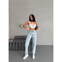 Ara Beden Blue Snow Wash Lycra Mom Jean Mavi