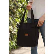 Trg Polo Siyah Kayışlı Keten Kumaş Kadın El Omuz Çantası Siyah