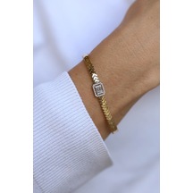 Yenigün Kuyumculuk 14 Ayar Altın Baget Taşlı Balık Sırtı Bileklik 5956 Sarı Altın