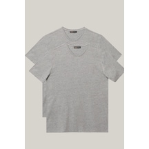 AC&Co / Altınyıldız Classics Altinyildiz Classics Erkek Gri Slim Fit Dar Kesim V Yaka 2'li Tişört Paketi ET4820200031GMJM Gri