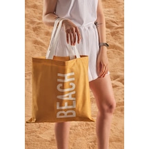 Beach Desen Baskılı Plaj Çantası Hardal