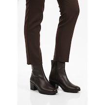 Kahve Hakiki Deri Fermuarlı Polarlı Kadın Bot 92162-1 Z Kahve