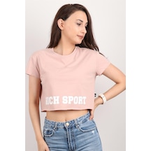 Kadın Kısa Kollu Crop Bluz Pembe