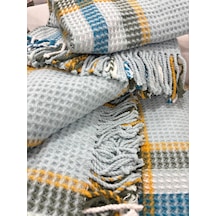 Sesli Comfort Mavi Yeşil Sarı Ekose Skoç Pamuk Örme Battaniye 200x220 Çift Kişilik Battal Diğer