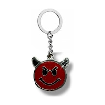 Kırmızı Devil Emoji Figürlü Metal Anahtarlık Zamak Kaplama Mizahi Ve Gotik Aksesuar