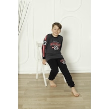Yeni Sezon Erkek Çocuk Gez Garson Uzun Kollu Pamuk Penye Pijama Takımı 5084-füme Füme