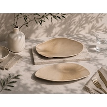 2'li Sahara Tone Dikdörtgen Tabak 36 Cm Yemek/kahvaltı/et/balık/salata/meze Çok Amaçlı Oval Tabak Çok renkli