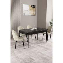 Milas Siyah Mermer Desen 80x132 Mdf Açılabilir Mutfak Masası Takımı 4 Adet Sandalye Krem