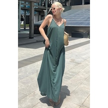 Madmext Yeşil Askılı Oversize Uzun Elbise Mg2038-yeşil