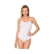 Gümüş 3'lü Kadın İp Askı Çıtçıtlı Body Beyaz