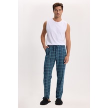 Tudors Erkek Standart Fit Normal Kesim Pamuklu Kareli Beli Bağcıklı Cepli Lacivert Pijama Altı-51263