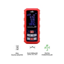 Dawreek Mesafe Ölçer H01 Red 80 Metre Dijital El Tipi Mesafe Ölçüm Cihazı