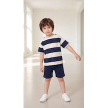 Miniko Kids Erkek Çocuk Çizgili Pamuk Şortlu Takım Lacivert