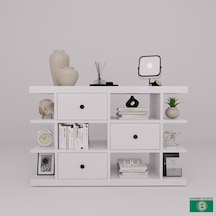 Kitaplık Açık Raf Çekmeceli Geniş Depolama Alanlı Çok Amaçlı Mobi