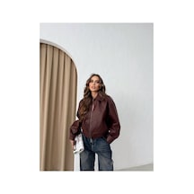 Meecy Bomber Deri Ceket - Bordo Bordo