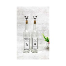 Tr Siyah Geyik Tıpalı Şeffaf Cam Şişe 2'li 750 Ml Zeytinyağı Sıvıyağ Etiketli Yağdanlık Yağlık Genel