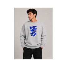 Herkesemoda Victory Baskı Detaylı Bisiklet Yaka Şardonlu 2 İplik Sweatshirt Gri