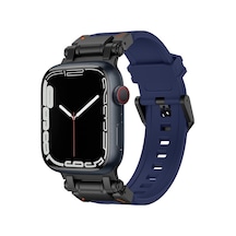 Novahub İos Watch Uyumlu 42mm Güçlü Explorer Tpu Saat Bant Siyah Mavi