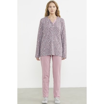 Sementa Yakası Düğmeli Leopar Kombinli Pijama Takım - Pembe Pembe