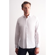 İmza Beyaz Yarım İtalyan Yaka Uzun Kol Premium Slim Fit Pamuklu Gömlek 1004255198 Beyaz