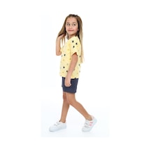 Toontoy Kids Toontoy Kız Çocuk 2'li Takım Baskılı Bisiklet Yaka T-shirt & Beli Lastikli Cepli Şort Sarı