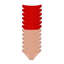 Biçomi 12 Adet Eko Set Likralı Kadın Slip Külot Kırmızı Ten Çok Renkli