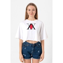 Hunter X Hunter Anime Logo Beyaz Kadın Crop Tshirt Beyaz
