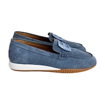 Tufan Shoes Mavi Hakiki Süet Deri Toka Detay Comfort Günlük Ayakkabı Mavi