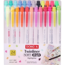 Dong-A Twinliner Soft-Bright Çift Taraflı Fosforlu Kalem 24'lü