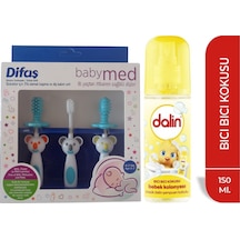 Difaş Bebekler İçin 3'Lü Damak Kaşıma ve Diş Bakım Seti Mavi + Dalin Bebek Kolonyası Bıcı Bıcı Kokulu 150 ml