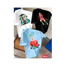 Stil-x Yeniz Sezon Ronaldo Baskılı, 3' Lü Takım Erkek Çocuk Tshırt, %100 Pamuk Soft Kumaş Çok Renkli-1