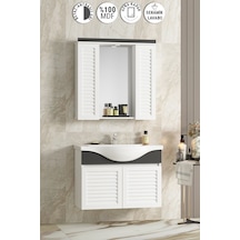 Lilyum 80 Cm Beyaz-antrasit Gri Mdf Panjurlu Banyo Dolabı Takımı Beyaz - Antrasit