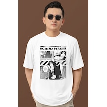 Tasarım Uchiha Itachi Naruto Baskılı Unisex Oversize Anime Dizi K Beyaz