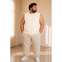 Sngl Tekstil Erkek Büyük Beden Oversize Sıfır Kollu T-shirt 3xl 4xl 5xl 6xl 7xl 8xl 9xl Ekru